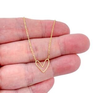 Estate Gold-Tone Sterling Silver 925 Open Heart Pendant Necklace 16"-18"